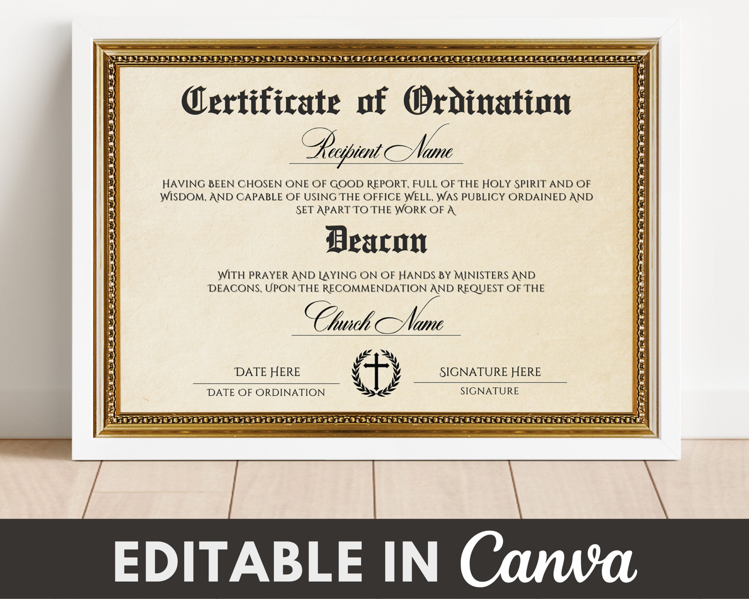 Deacon Ordination Certificate Template Printable Certificate Of Ordination Editable Ministry Certificate Church Certificate TDS 10 Etsy