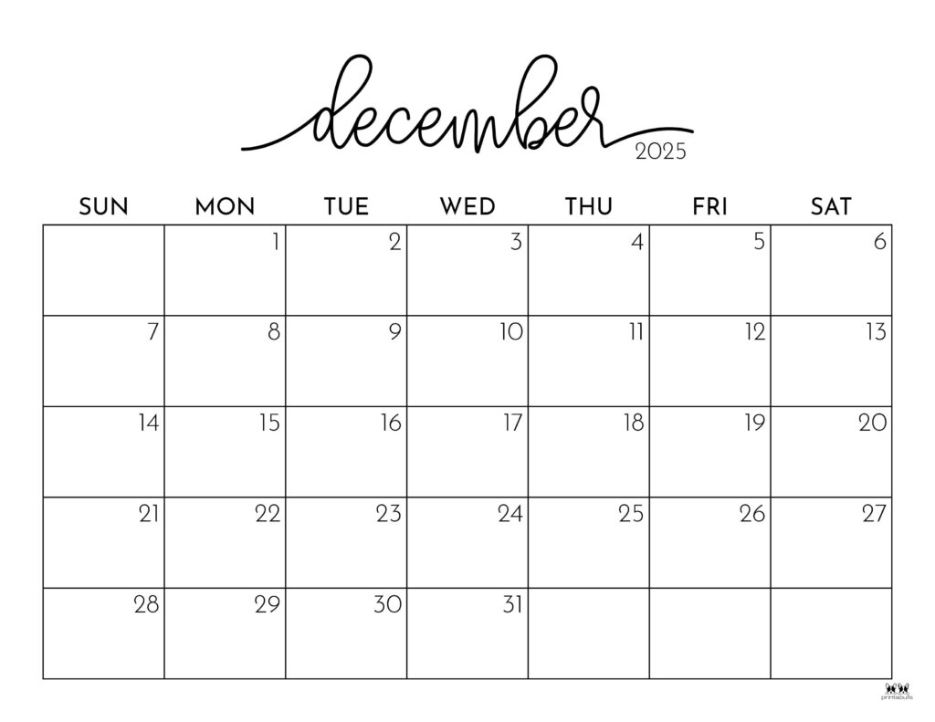 December 2025 Calendars 107 FREE Printables Printabulls