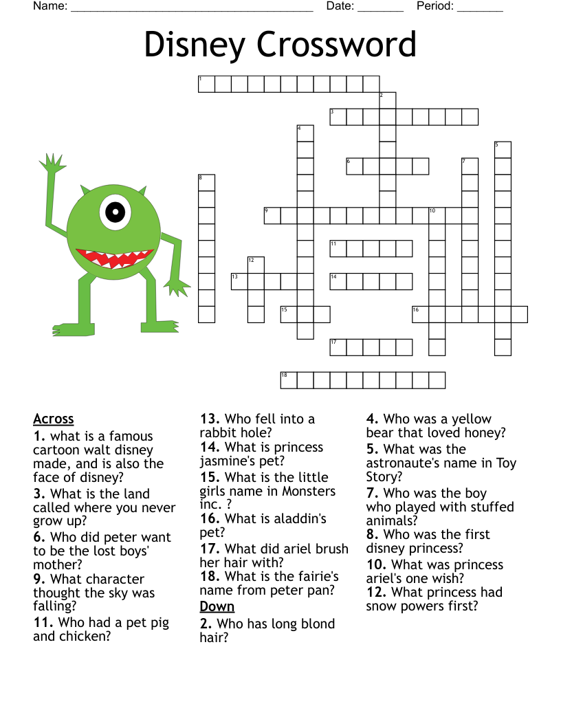 Book Character Crossword Puzzles Free Printable Kids