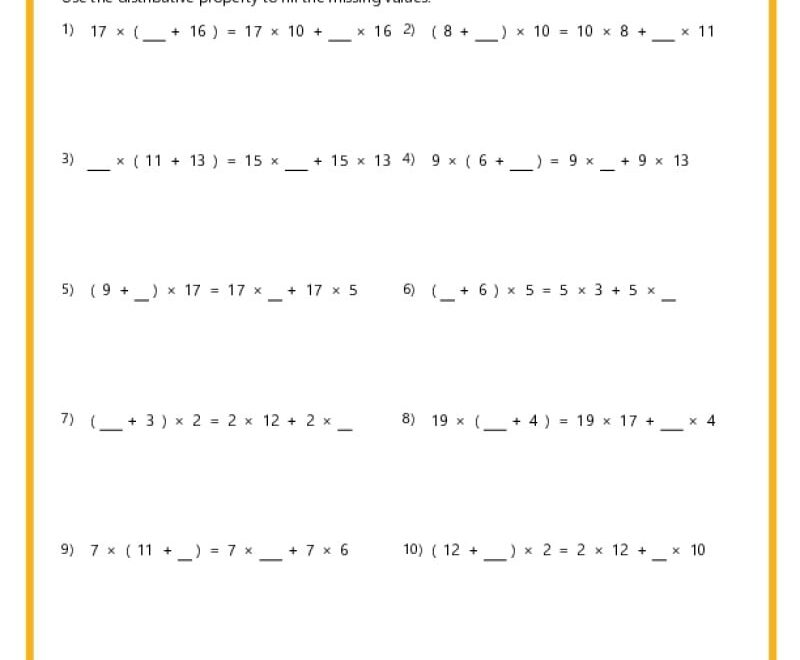 Distributive Property Worksheets