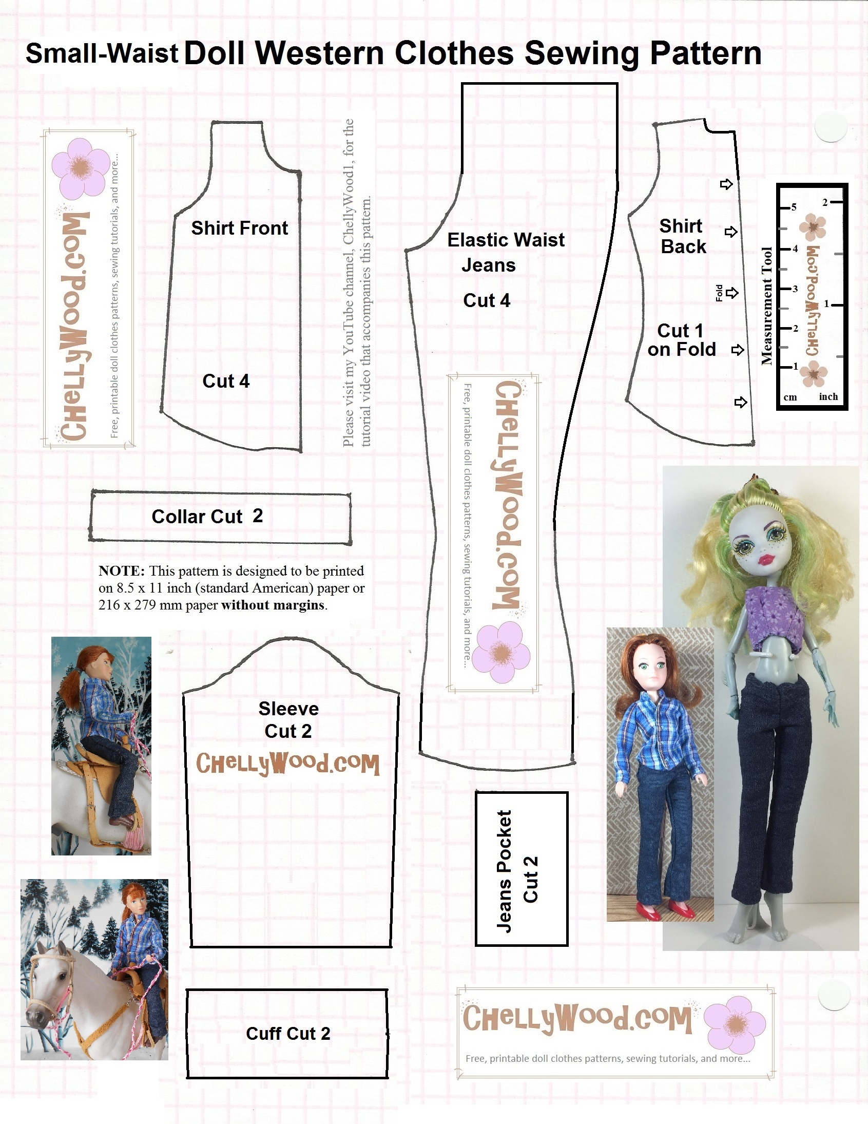 DIY Dolls Shirt tutorial With Free sewing Pattern ChellyWood Free Doll Clothes Patterns