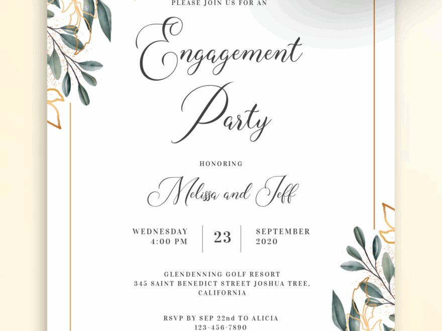 Download Printable Golden Leaves Engagement Party Invitation PDF