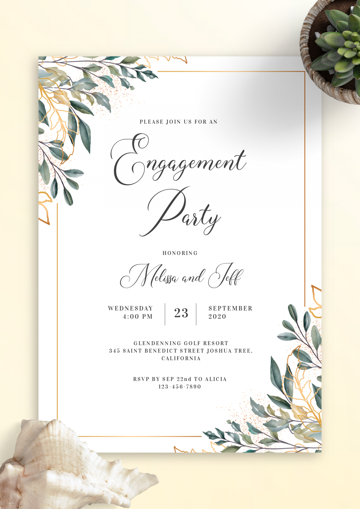 Download Printable Golden Leaves Engagement Party Invitation PDF Download Printable Golden Leaves Engagement Party Invitation PDF
