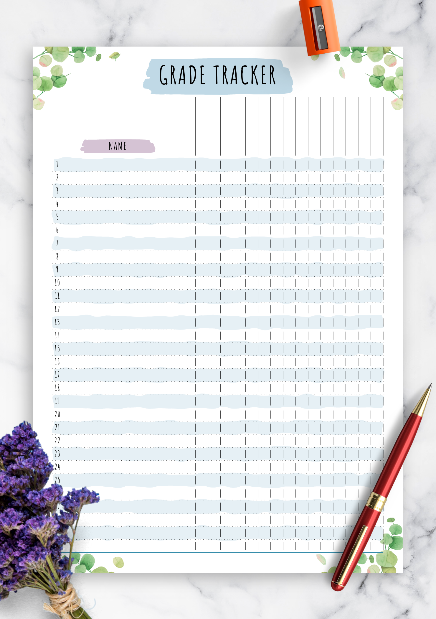 Printable Gradebook Template Editable Printable Gradebook Template Editable