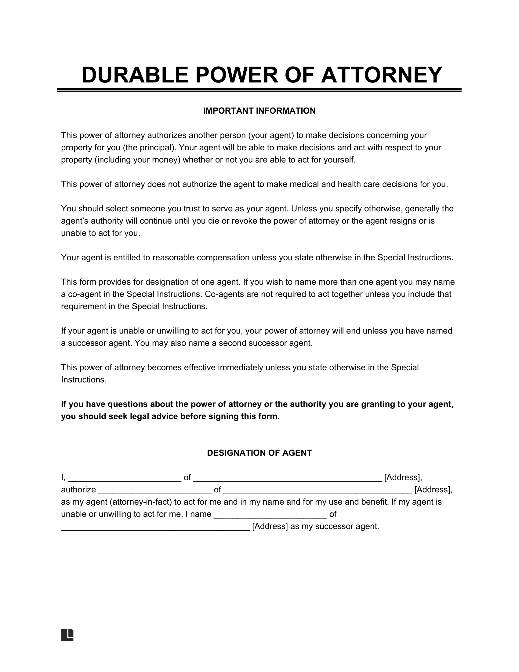 Durable Financial Power Of Attorney Form PDF Word Durable Financial Power Of Attorney Form PDF Word