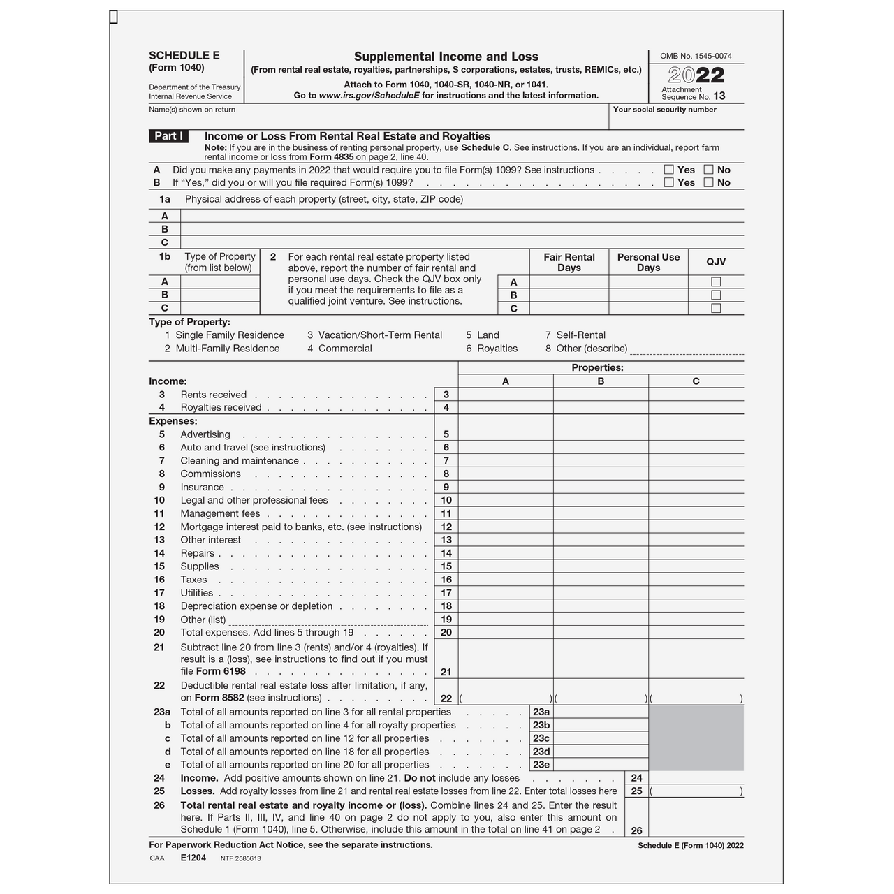 E1204 Form 1040 Schedule E Supplemental Income And Loss Page 1 Worksheets Library E1204 Form 1040 Schedule E Supplemental Income And Loss Page 1 Worksheets Library