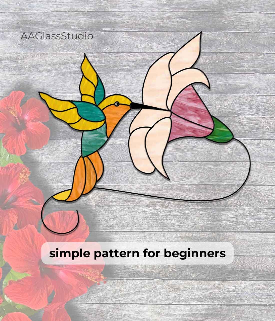 Easy Hummingbird Stained Glass Pattern For Beginners 3 AAGlassStudio