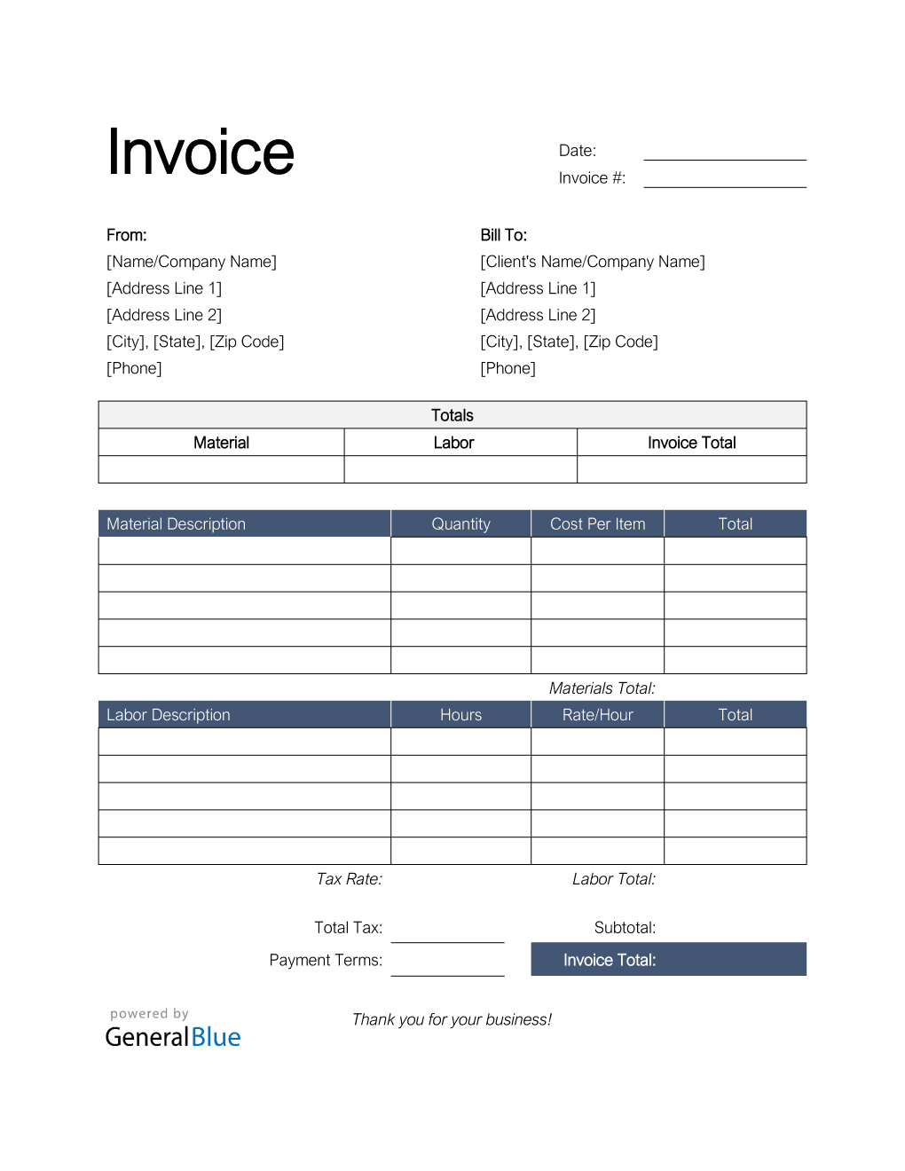 Free Blank Printable Invoices Forms