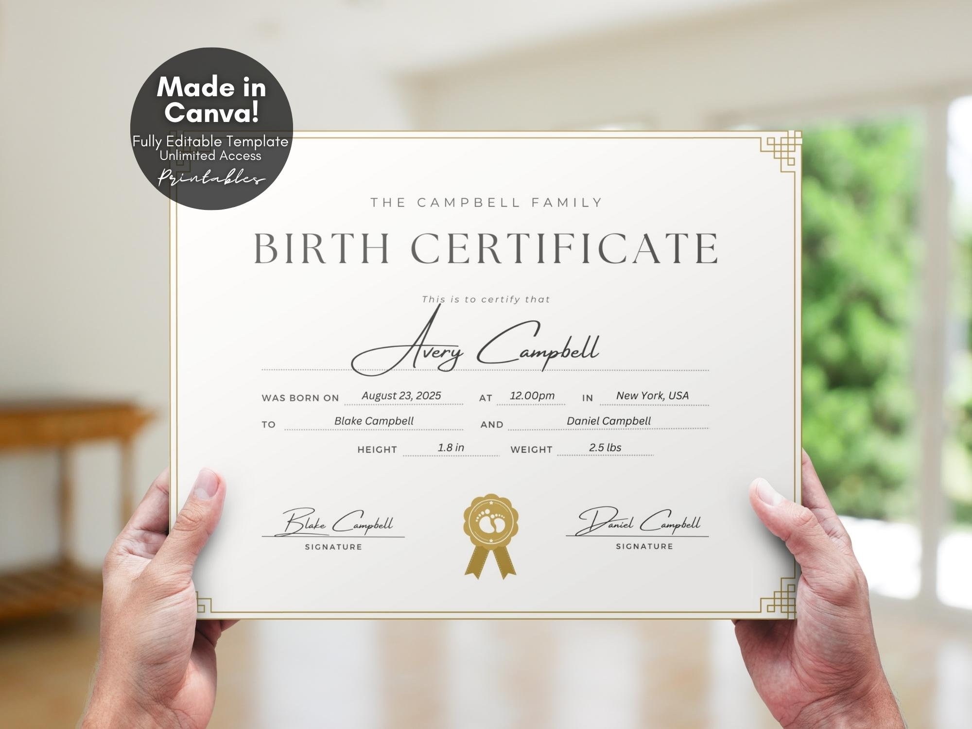 Printable Commemorative Birth Certificate