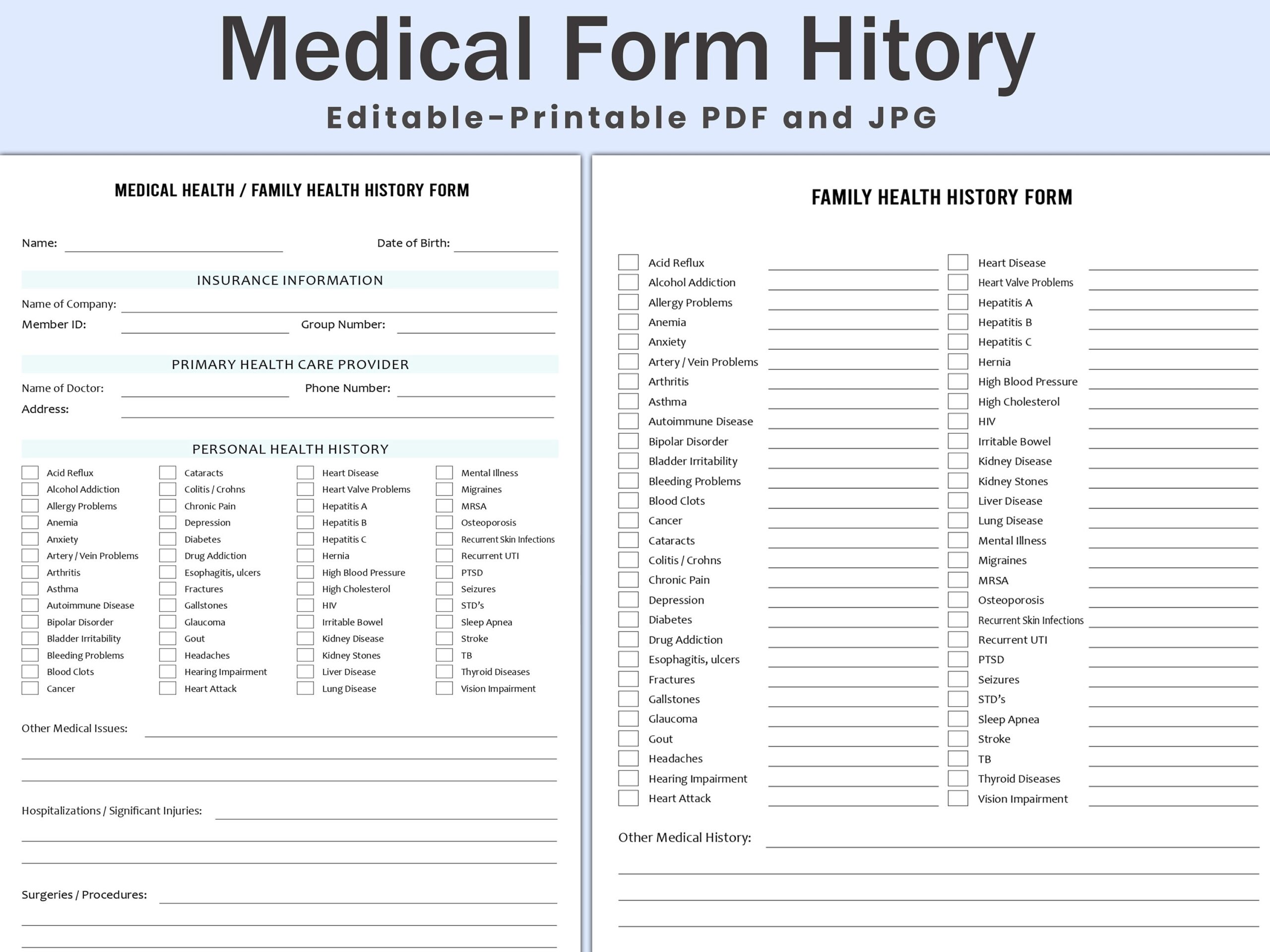 Editable Medical History Form Family Medical History Form Medical Record Personal Health History Medical Health Family Health History Etsy Editable Medical History Form Family Medical History Form Medical Record Personal Health History Medical Health Family Health History Etsy