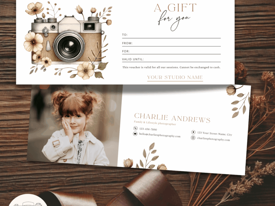Editable Photography Gift Certificate Template With Watercolor Camera Strawberry Kit