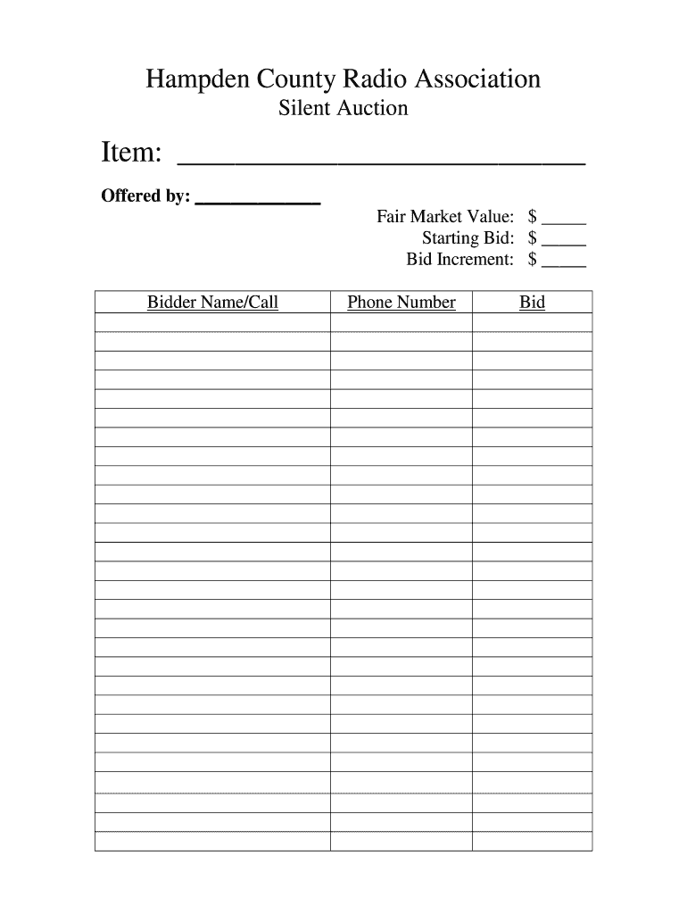 Editable Silent Auction Bid Sheet Fill Online Printable Fillable Blank PdfFiller