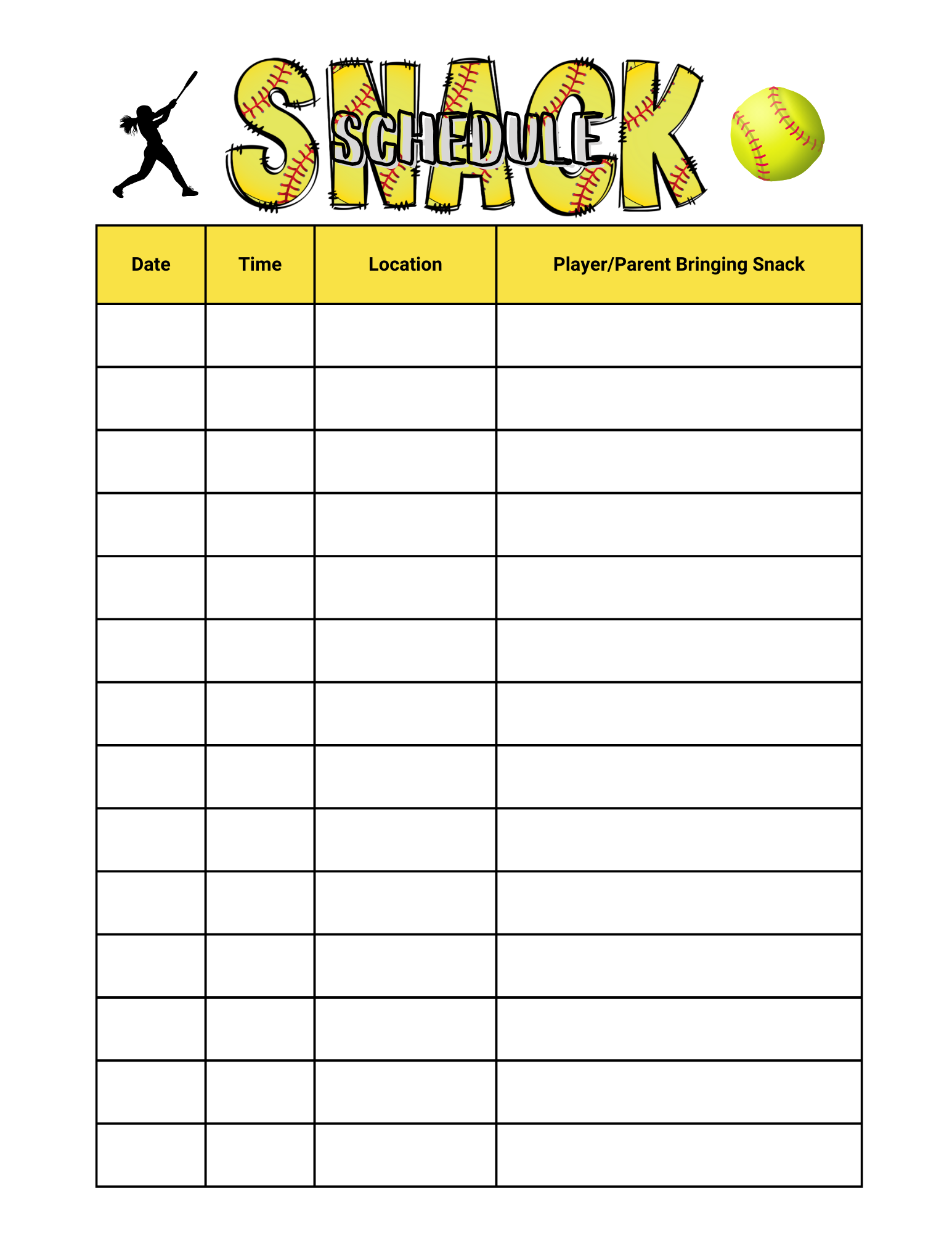 Printable Snack Sign Up Sheet Template