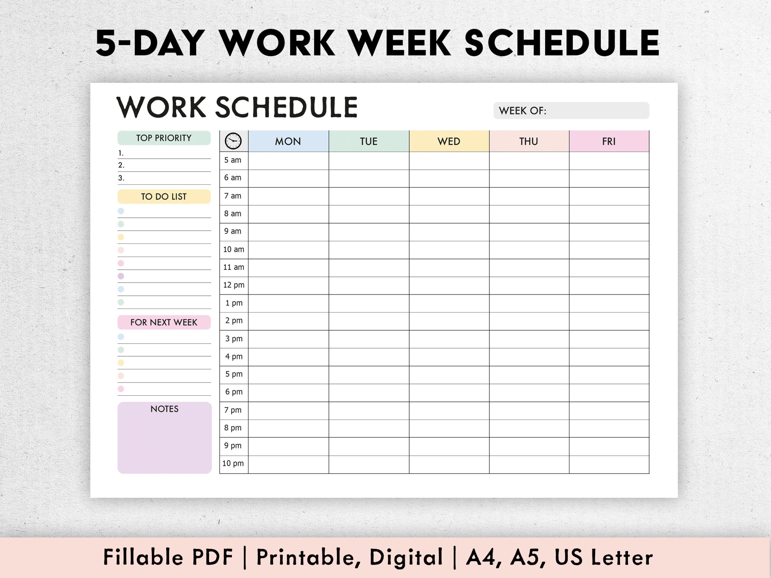 Editable Weekly Schedule Printable Digital Work Week Planner PDF Weekly Organizer To Do List Daily Plan Template Weekly Checklist Etsy