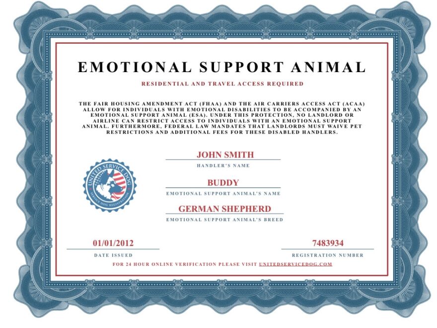 Emotional Support Dog Certificate Template