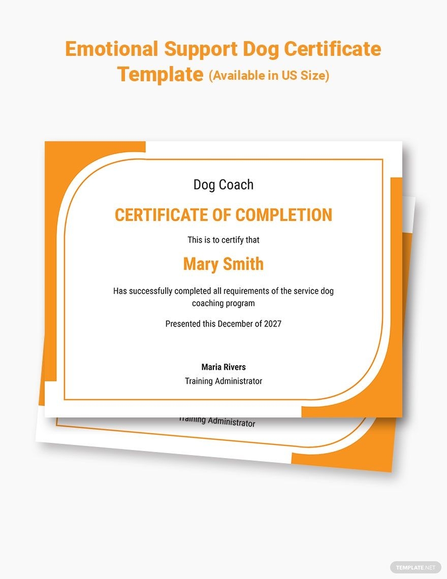 Emotional Support Dog Certificate Template In Word Pages Publisher Google Docs Download Template
