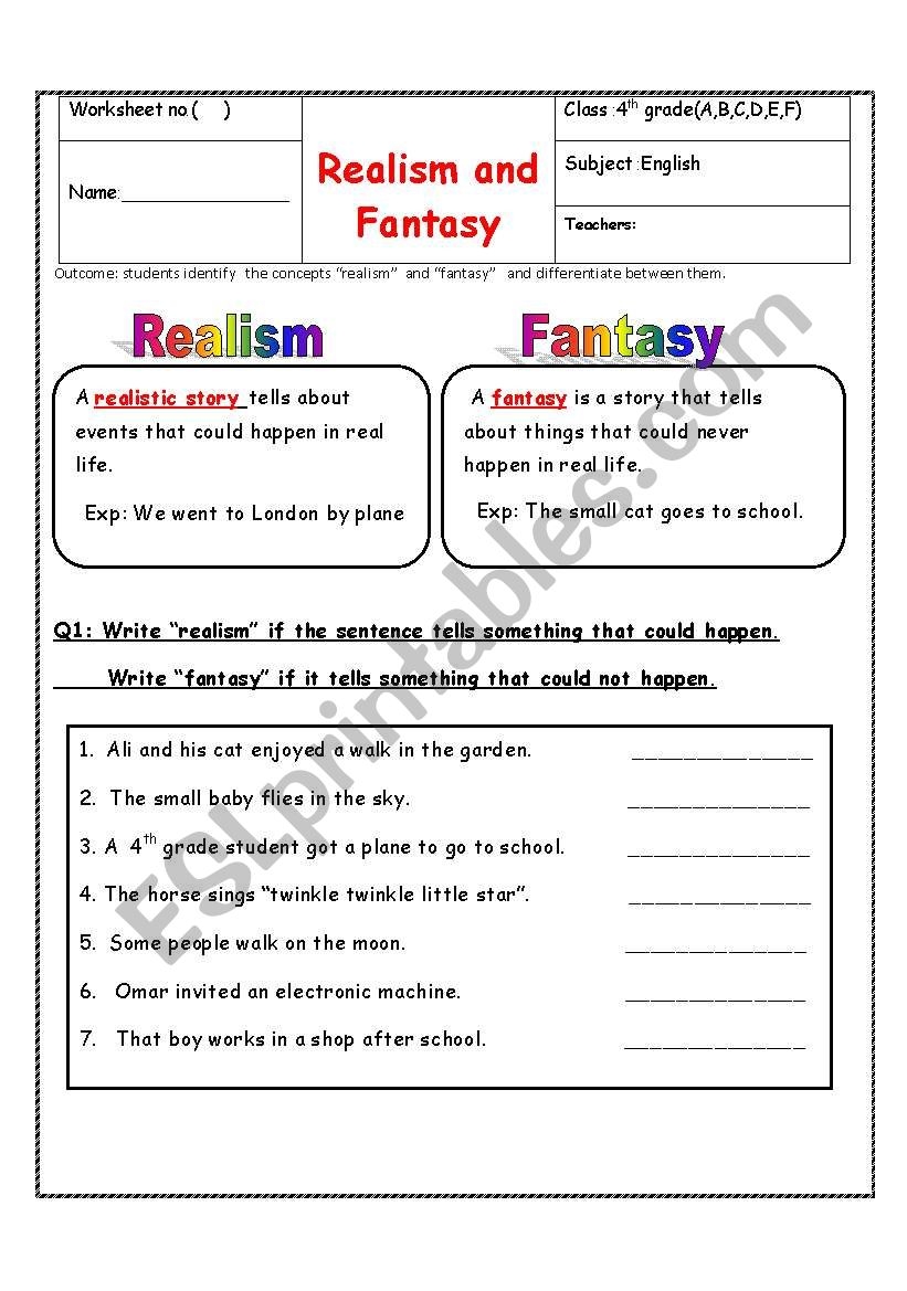 English Worksheets Realism Fantasy Worksheets Library English Worksheets Realism Fantasy Worksheets Library