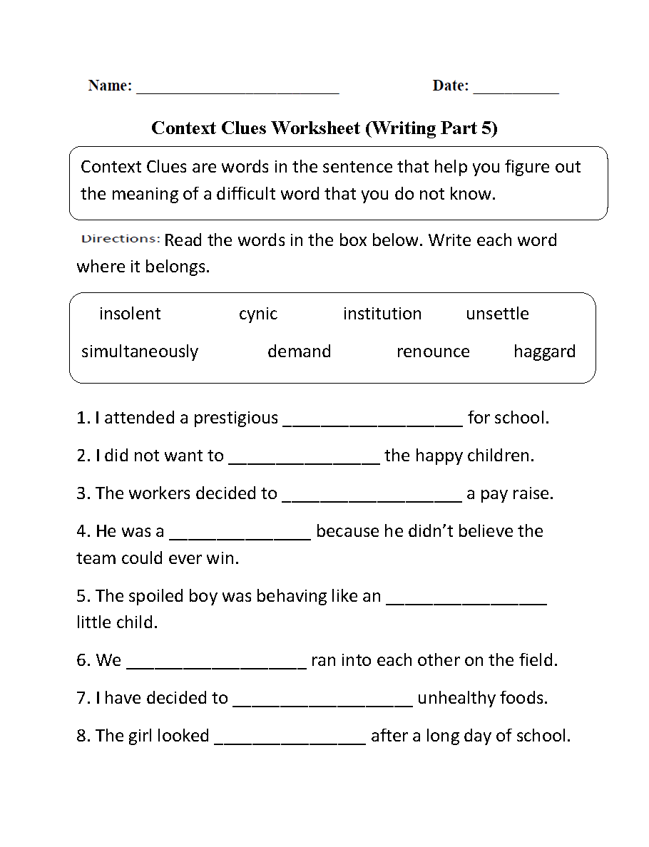 Englishlinx Context Clues Worksheets Englishlinx Context Clues Worksheets
