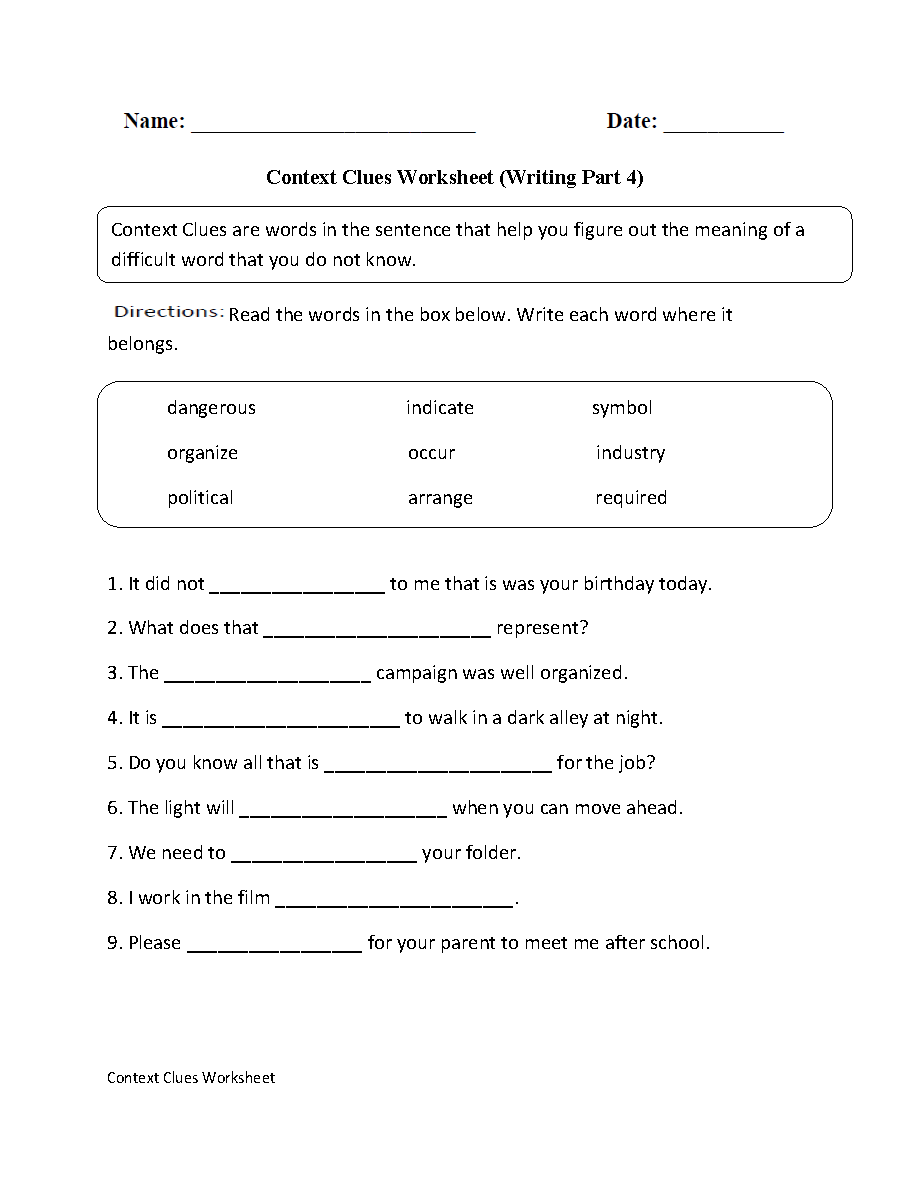 Englishlinx Context Clues Worksheets