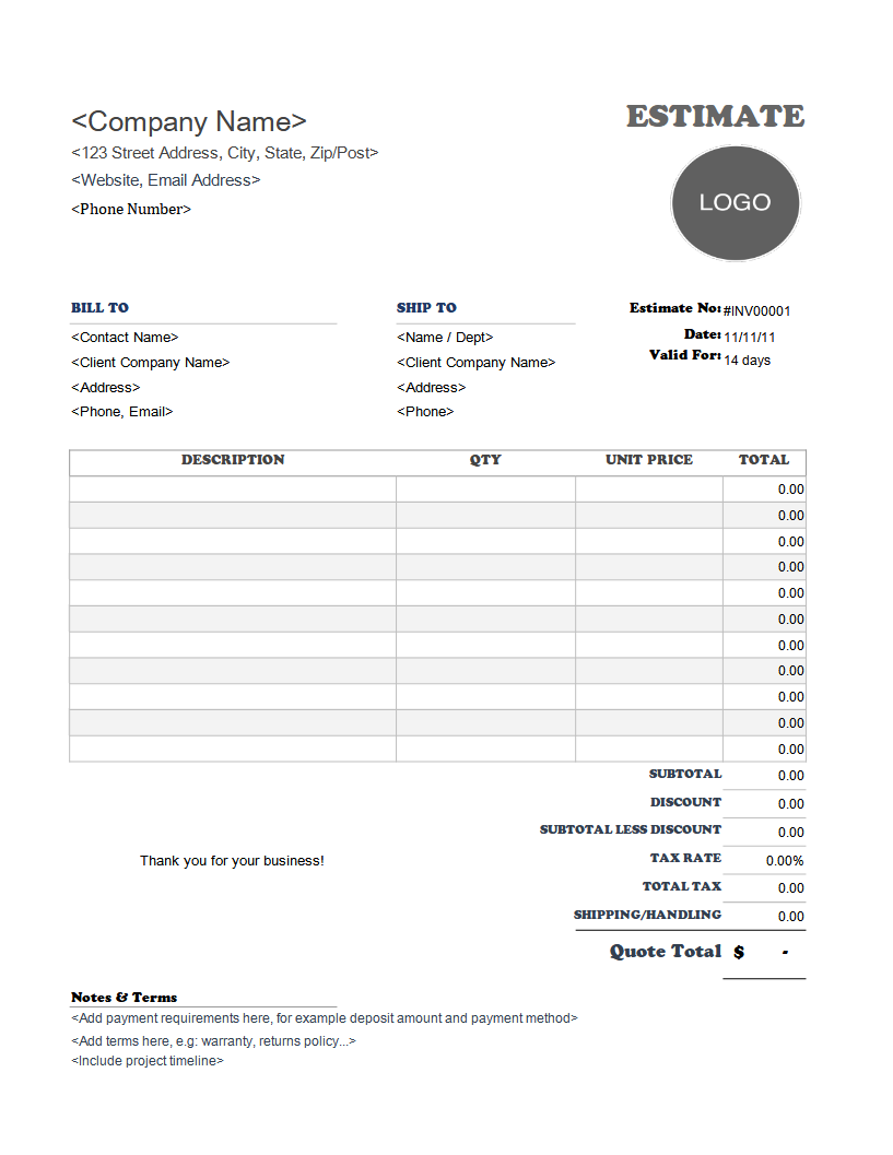 Estimate Templates Invoice Simple