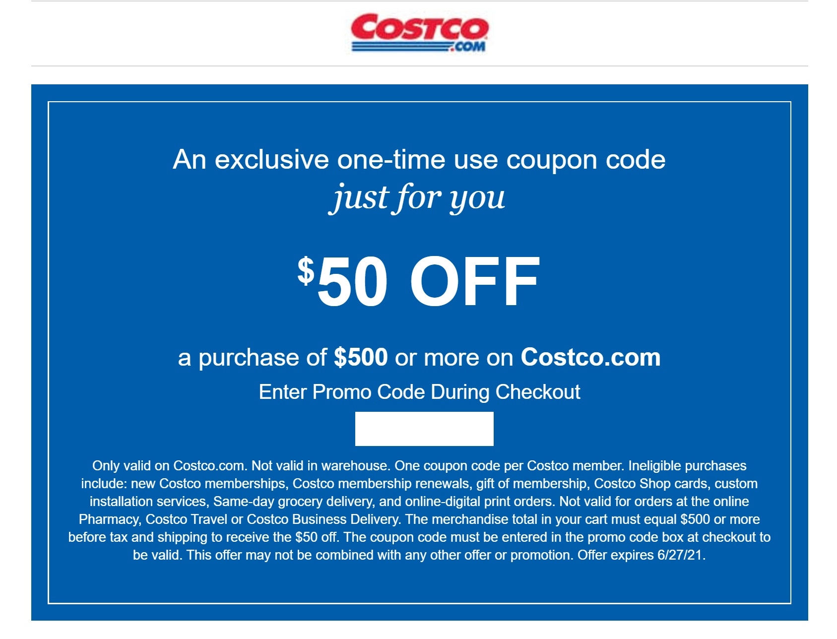 EXPIRED Costco Sending Targeted 50 Off 500 Coupons