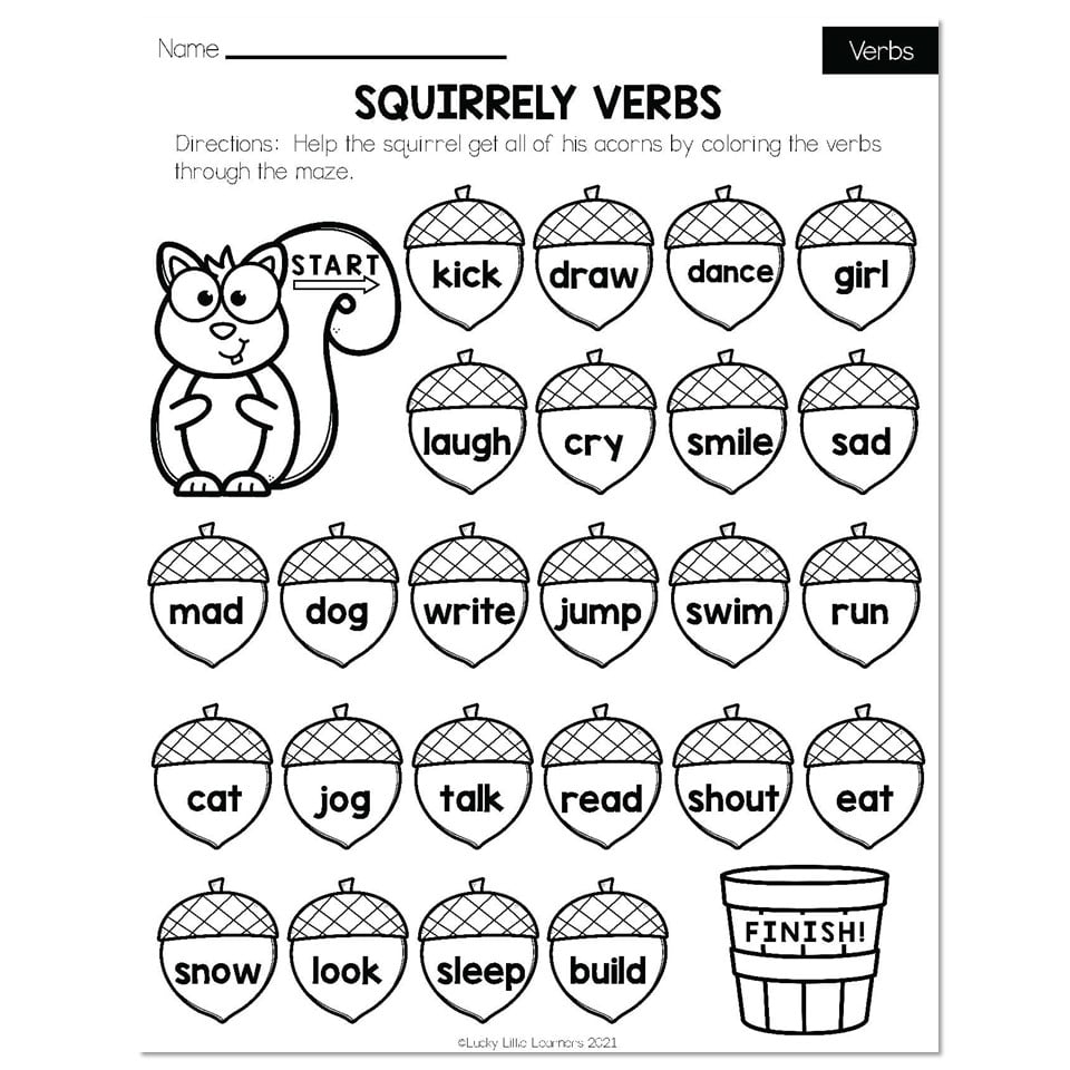 Fall Early Finishers 2nd Grade ELA Verbs Squirrely Verbs Lucky Little Learners Fall Early Finishers 2nd Grade ELA Verbs Squirrely Verbs Lucky Little Learners