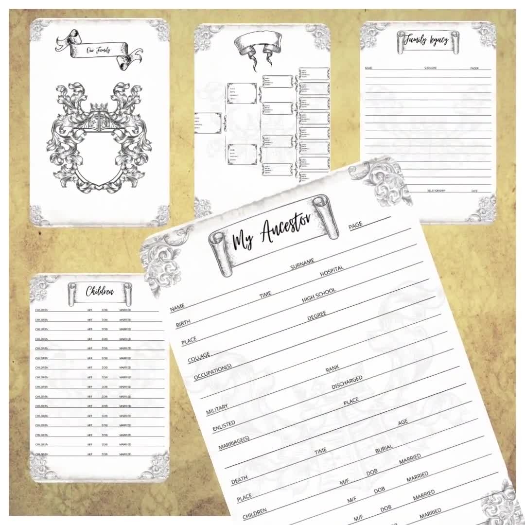 Family History Journal Genealogy Notebook Ancestry Planner Worksheet Bundle family Worksheets Printable PDF Etsy