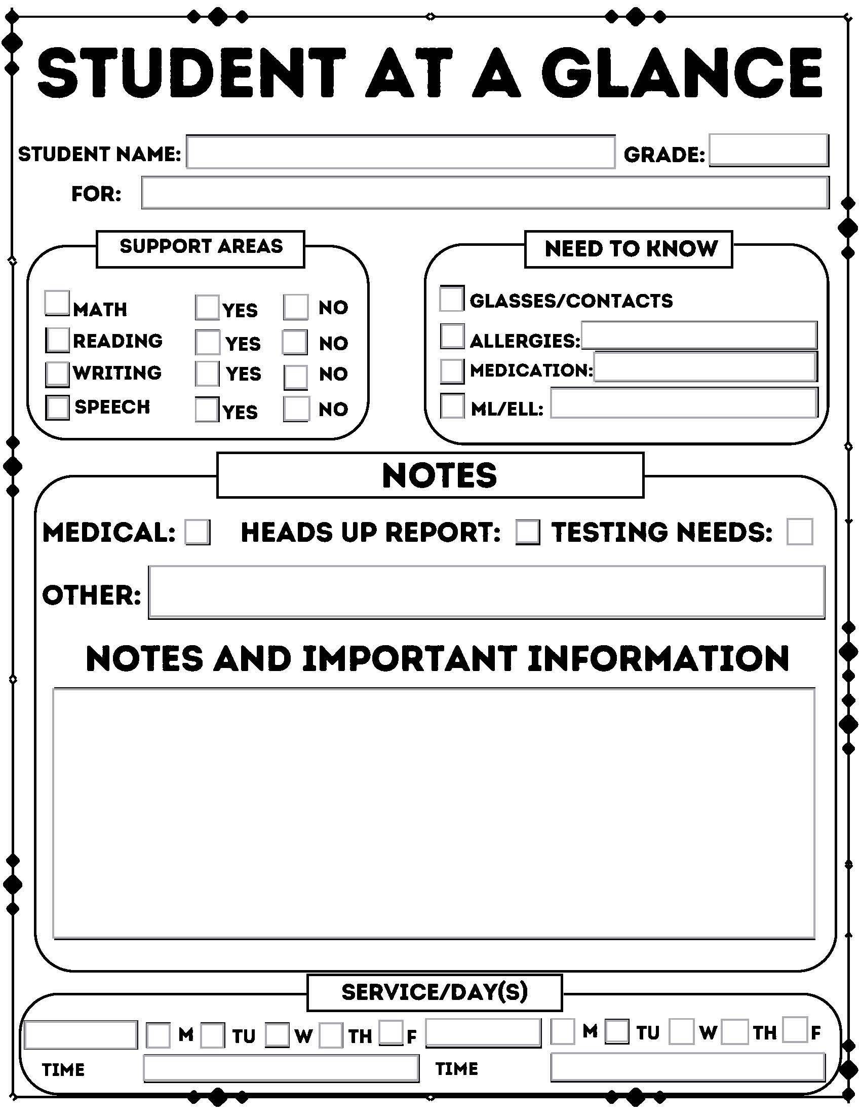Fillable PDF IEP Data At A Glance Printable Edit Teacher Materials SPED Binder Snapshot Print Write Form Fillable Planner Digital Etsy