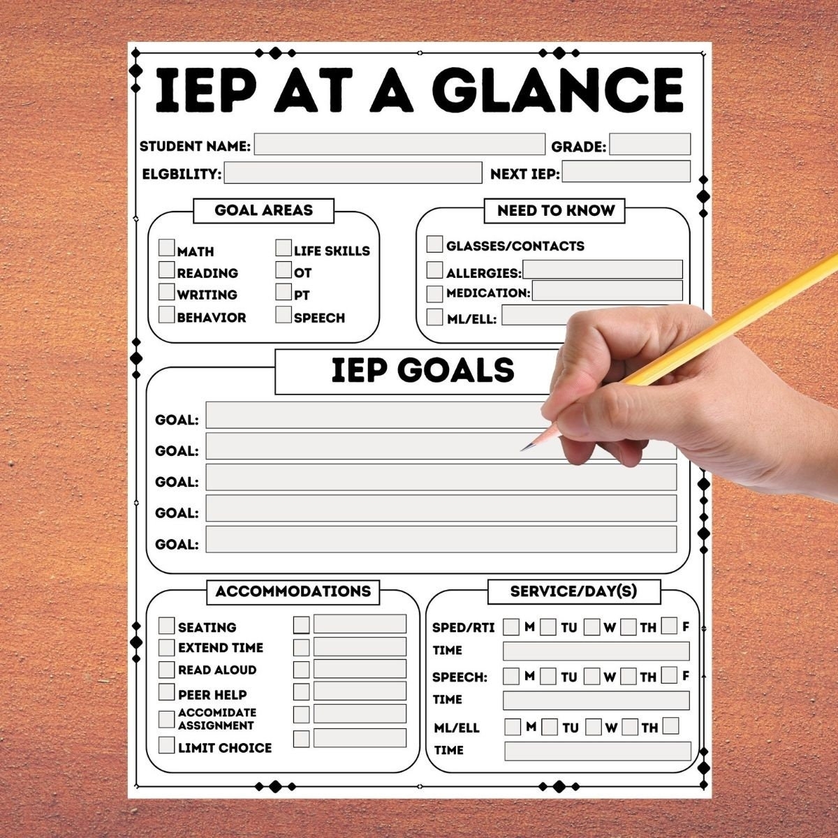 Fillable PDF IEP Data At A Glance Printable Edit Teacher Materials SPED Binder Snapshot Print Write Form Fillable Planner Digital Etsy Australia