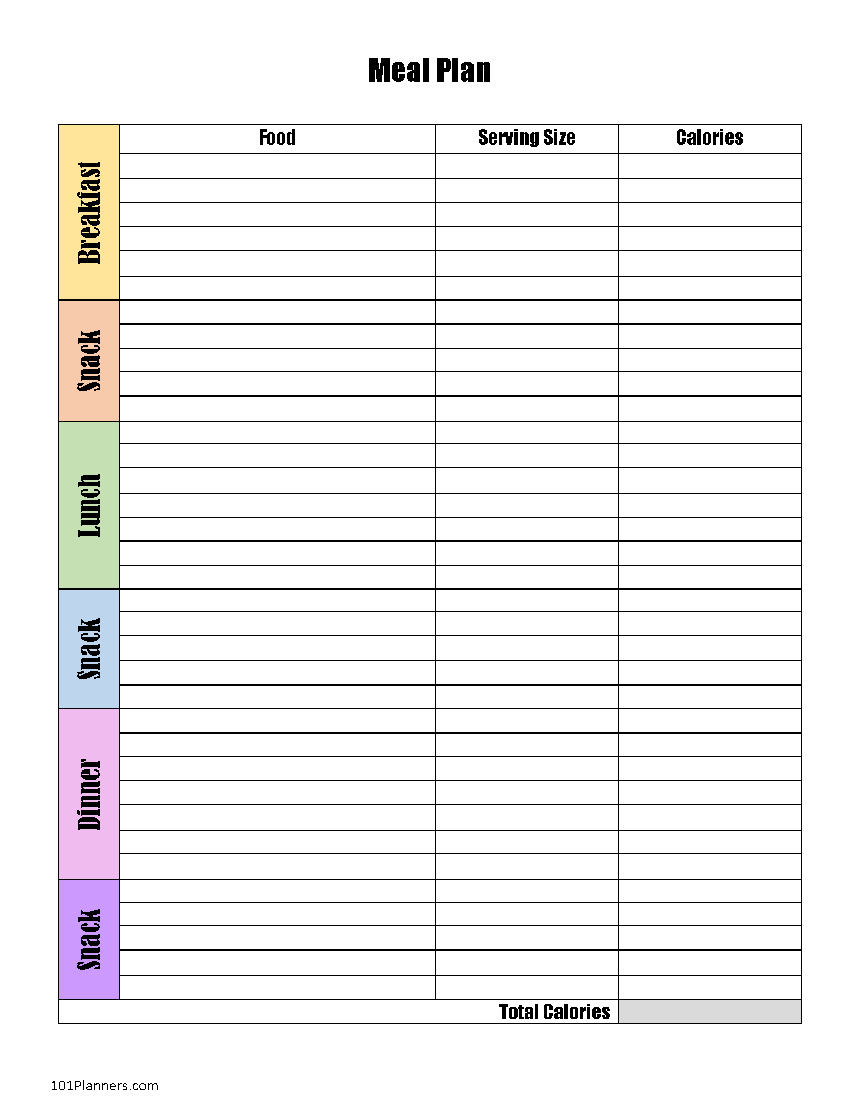 Printable Daily Food Log Template