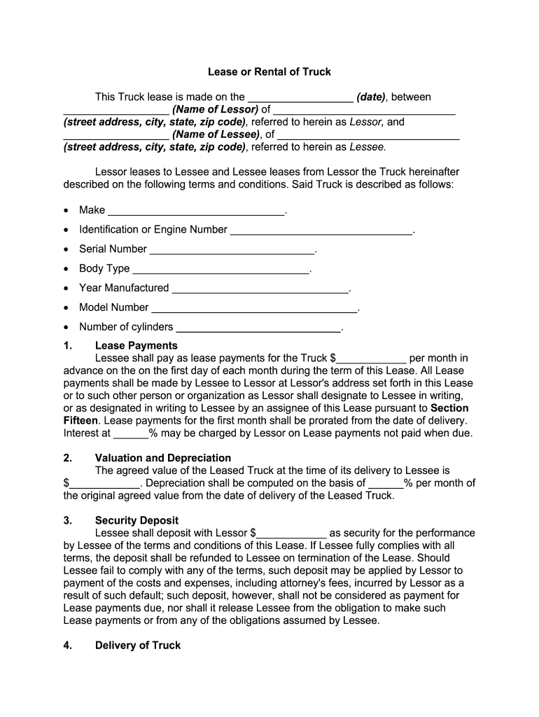 Free Printable Lease Agreement For Trucks
