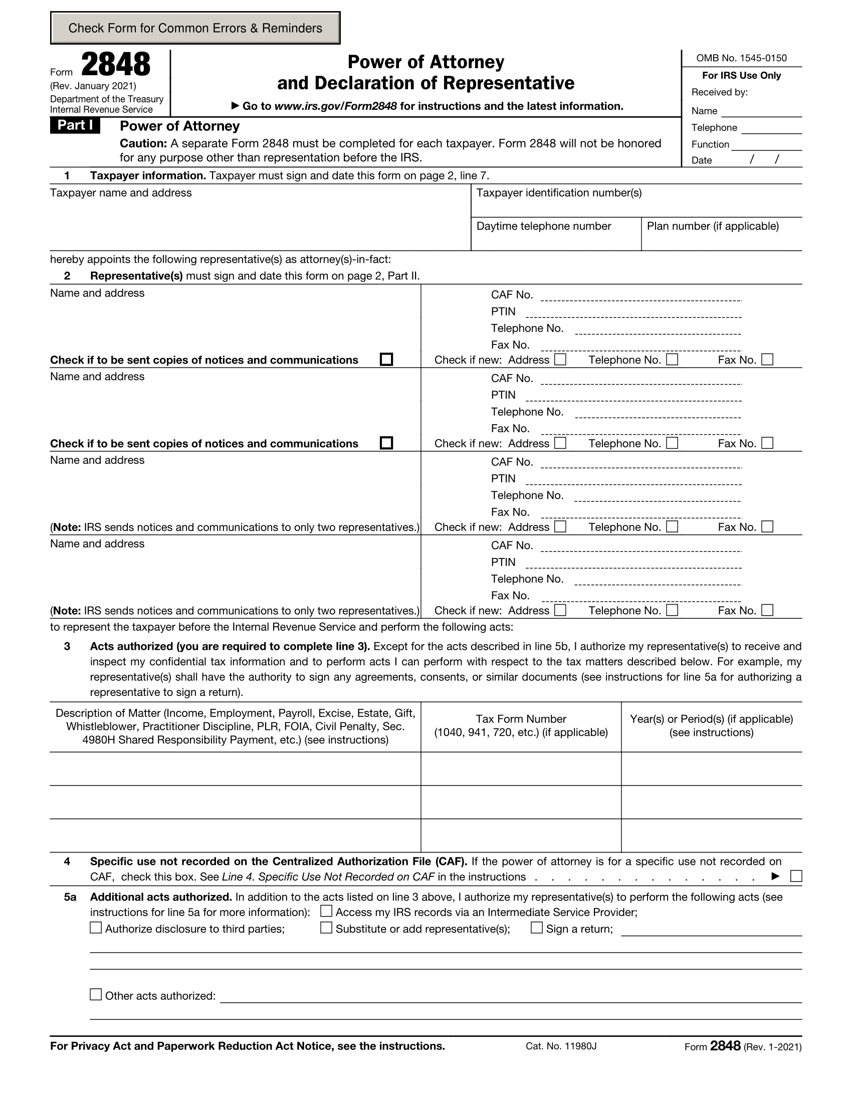 Form 2848 IRS Power Of Attorney