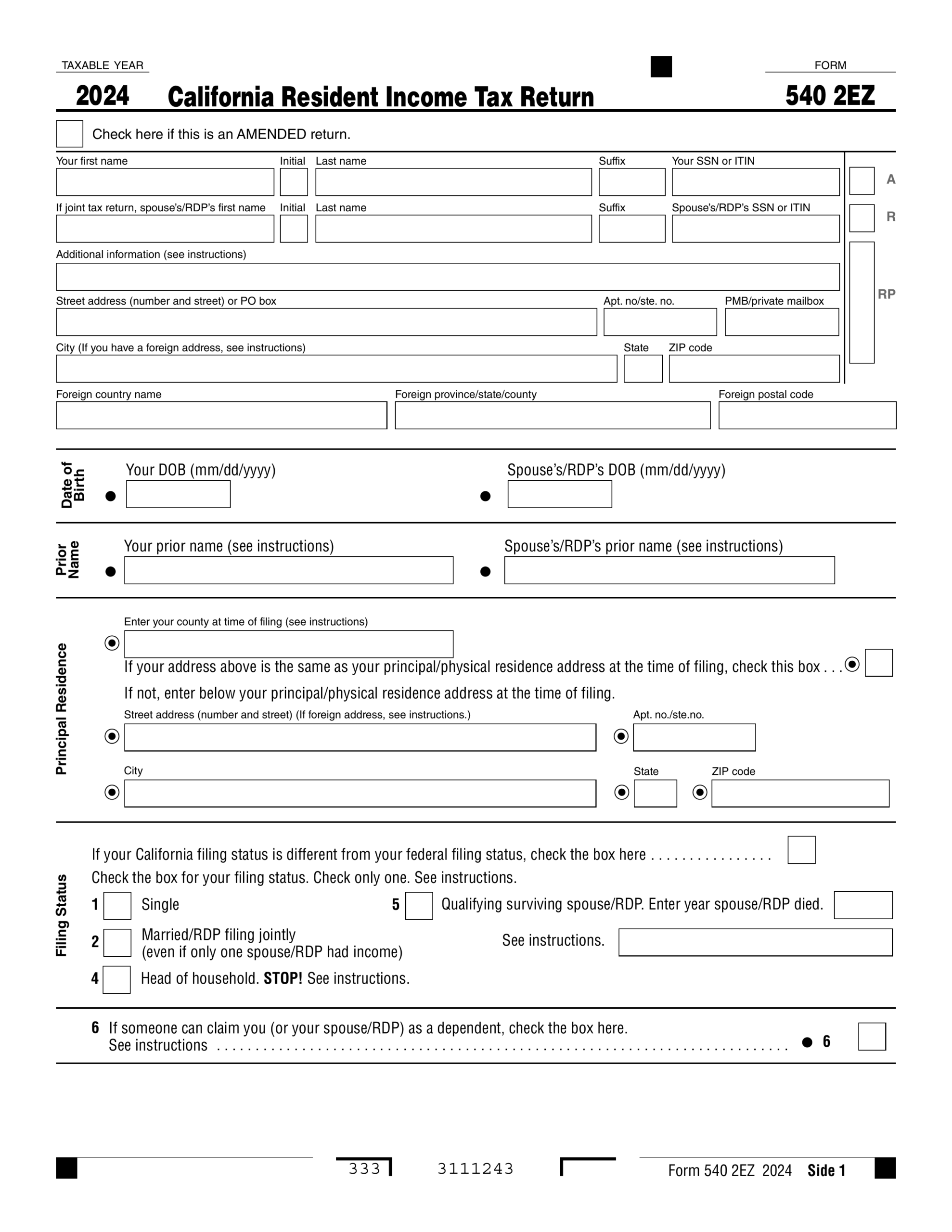Form 540 2EZ 2024 2025 Fill Forms Online PDF Guru
