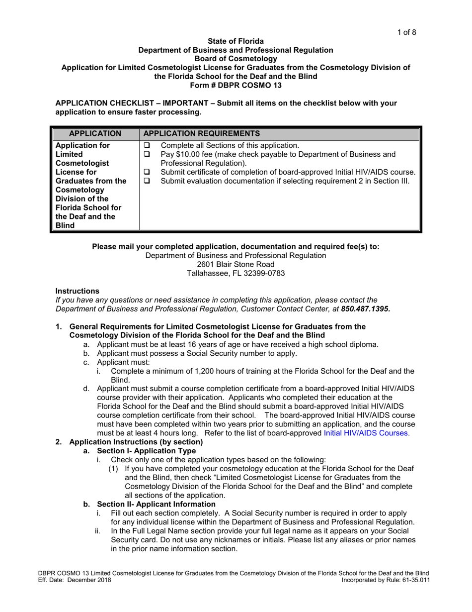 Form DBPR COSMO13 Fill Out Sign Online And Download Printable PDF Florida Templateroller