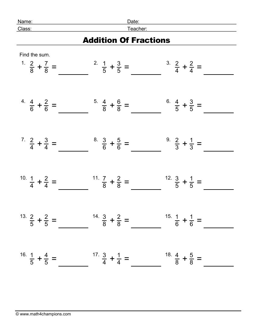 Free Printable Fraction Worksheets