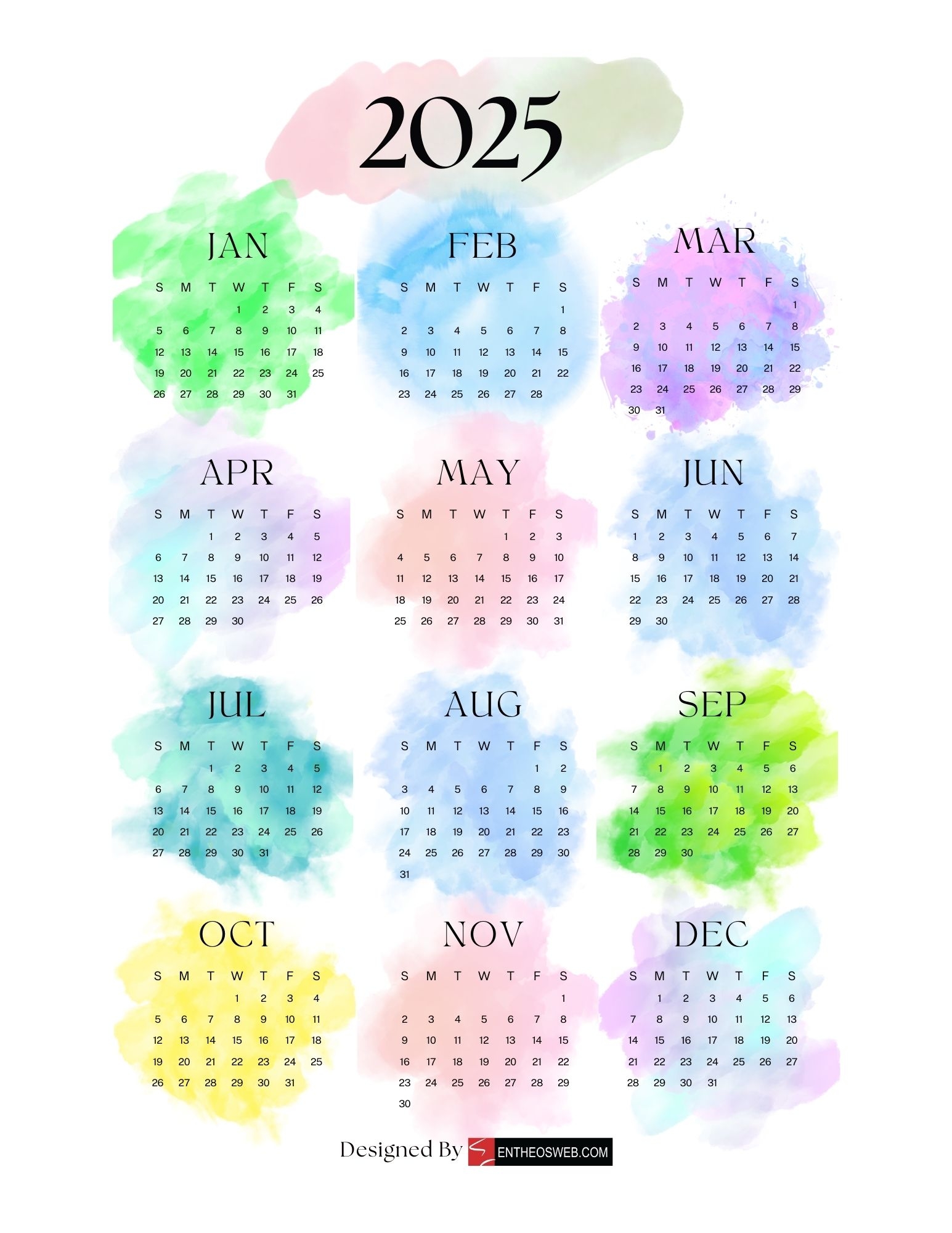 Printable Cute Calendar 2025