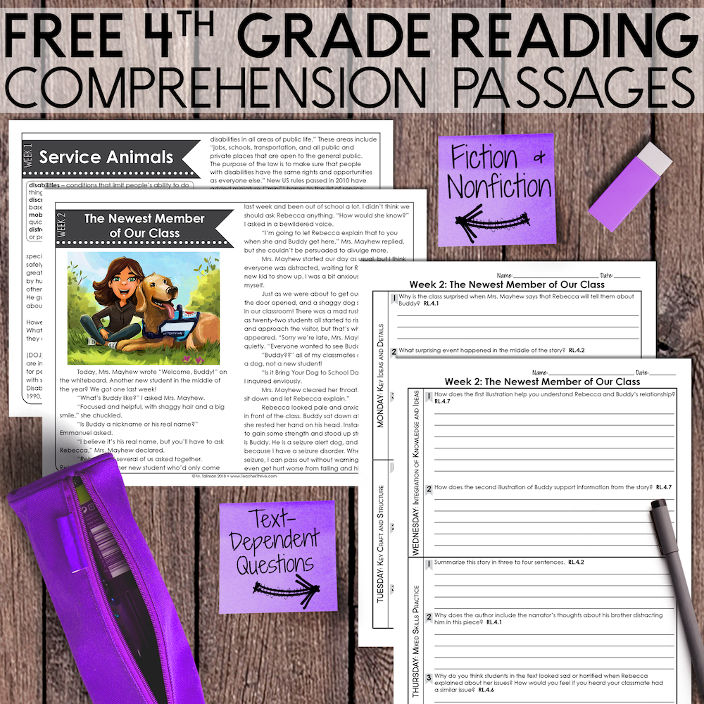 Free Reading Comprehension Passage 4th Grade Printable