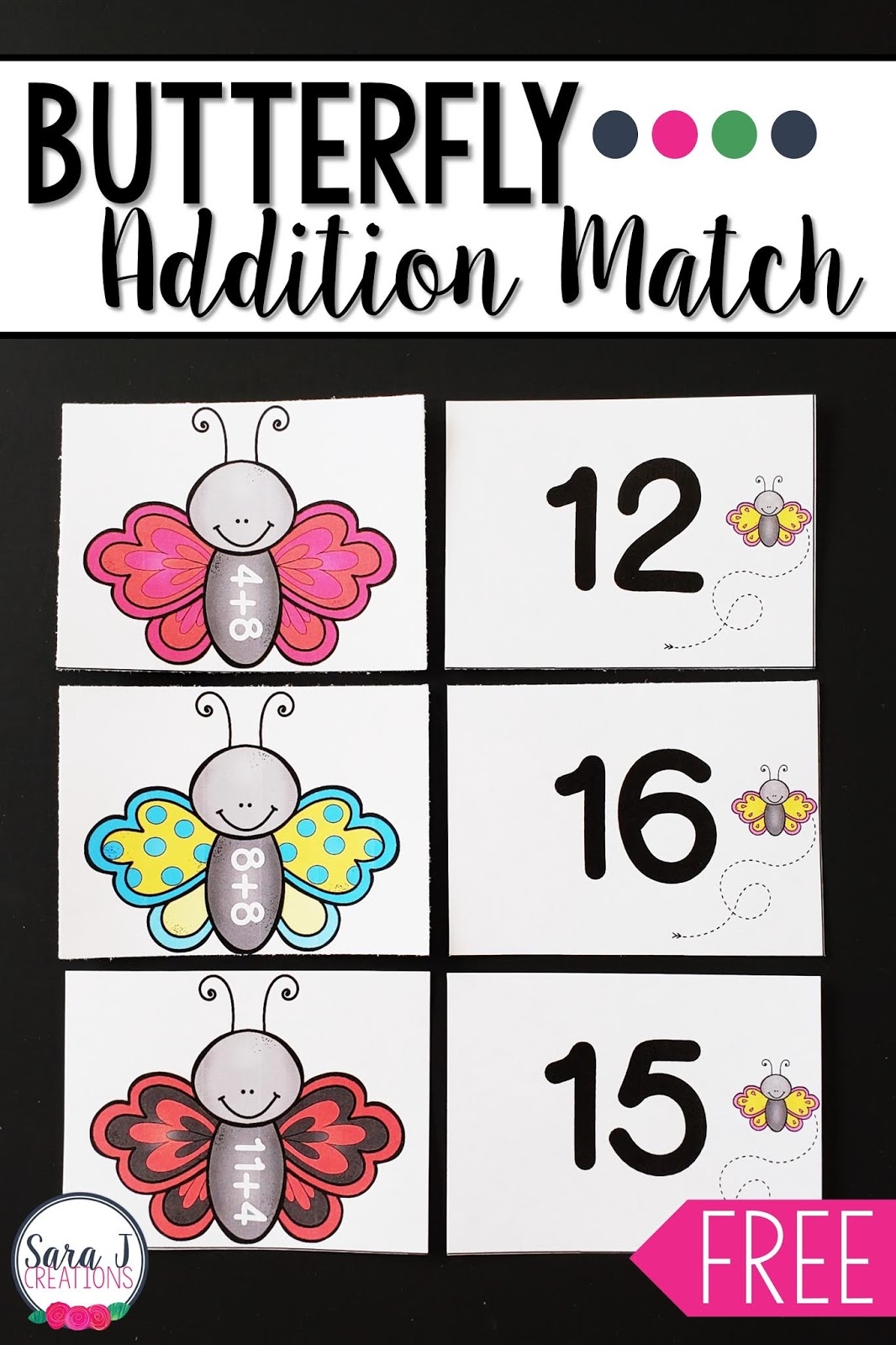 Free Butterfly Addition Within 20 Matching Game Sara J Creations Free Butterfly Addition Within 20 Matching Game Sara J Creations