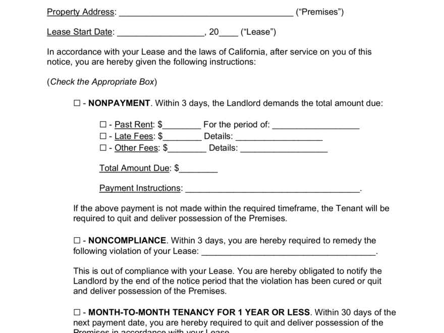 Free California Eviction Notice Forms 7 PDF Word EForms