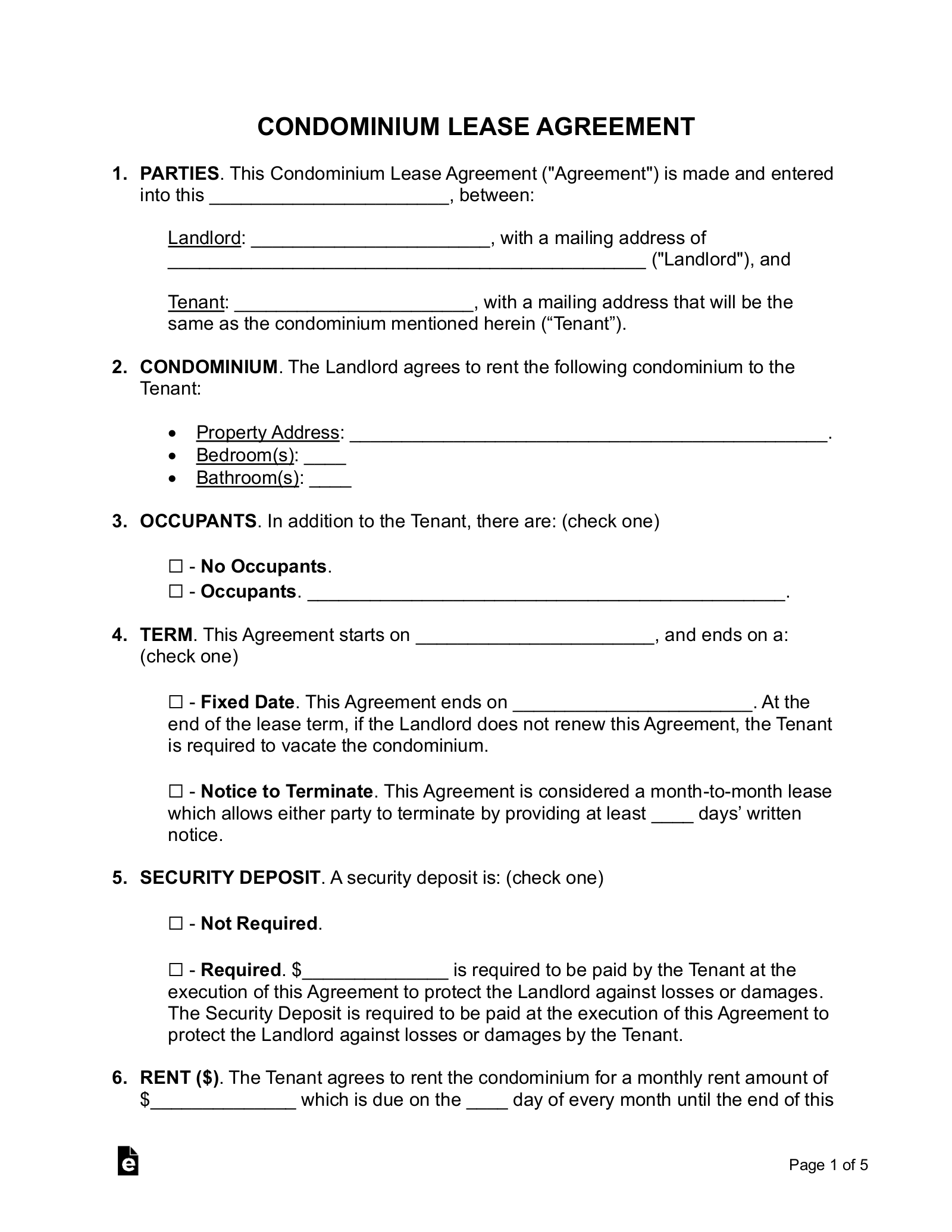 Free Condominium Condo Lease Agreement Template PDF Word EForms Free Condominium Condo Lease Agreement Template PDF Word EForms