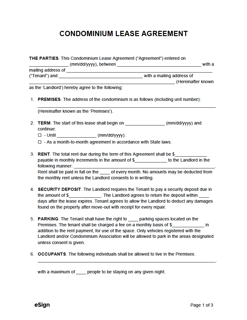 Free Condominium Lease Agreement Template PDF Word Free Condominium Lease Agreement Template PDF Word