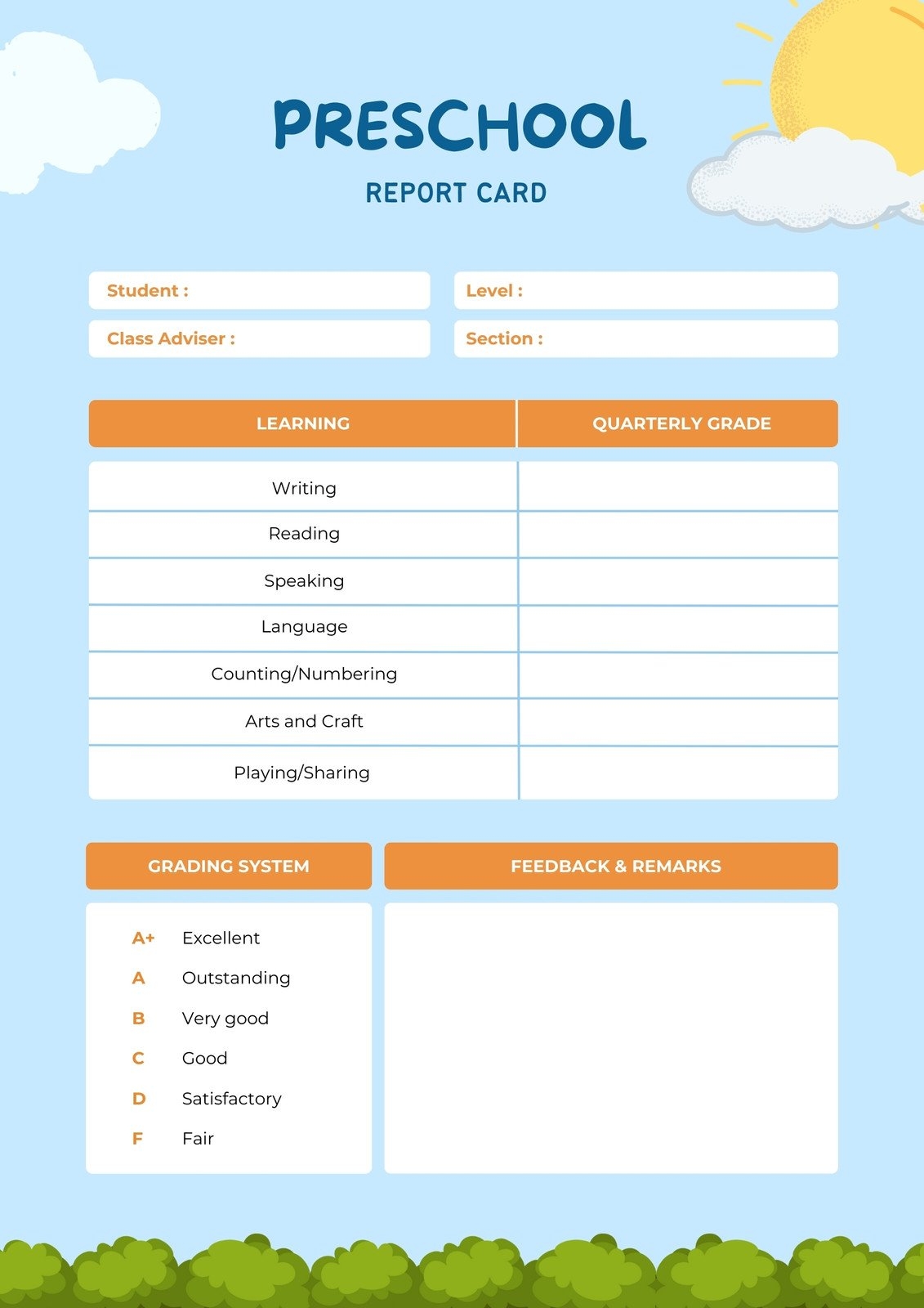 Free Custom Printable Preschool Report Card Templates Canva Free Custom Printable Preschool Report Card Templates Canva