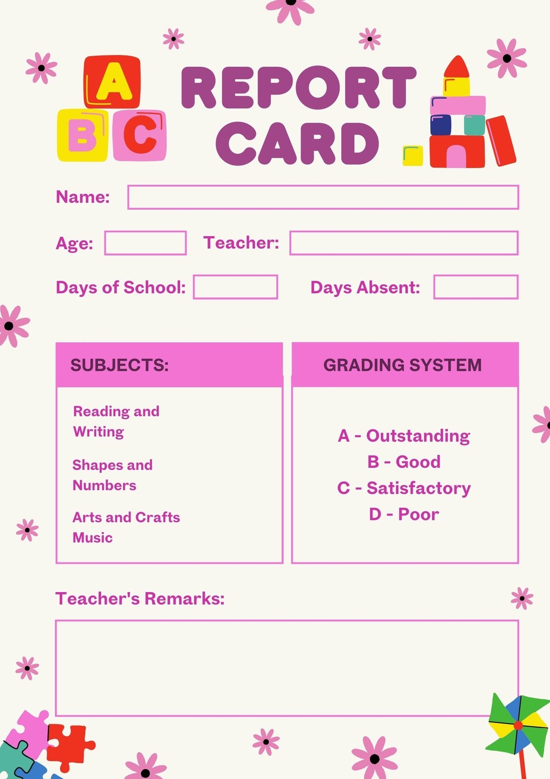 Free Custom Printable Preschool Report Card Templates Canva Free Custom Printable Preschool Report Card Templates Canva