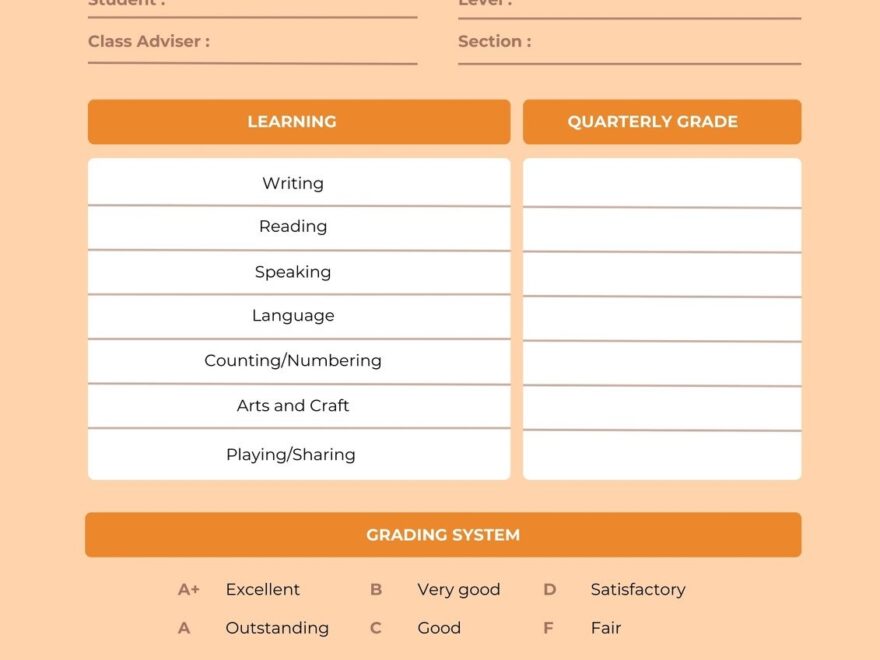 Free Custom Printable Preschool Report Card Templates Canva