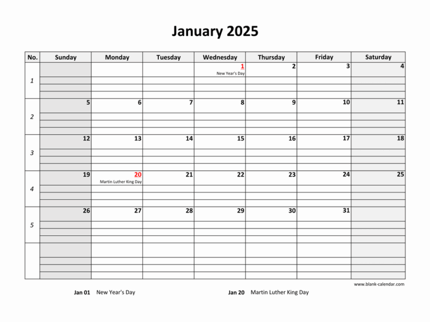 Free Download Printable Calendar 2025 Large Box Grid Space For Notes