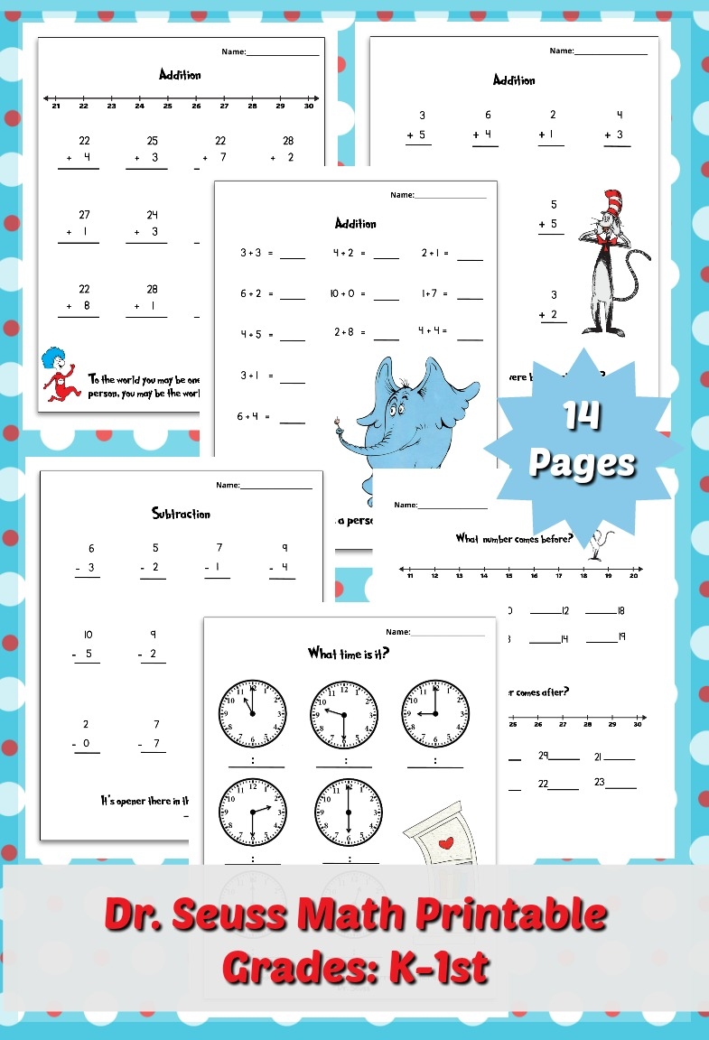 Free Dr Seuss Printable Math Pack For Grades K 1st Worksheets Library