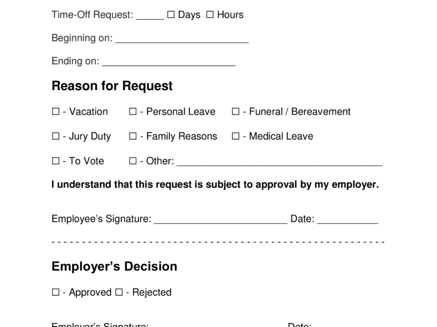 Free Employee Time Off Vacation Request Form PDF Word EForms