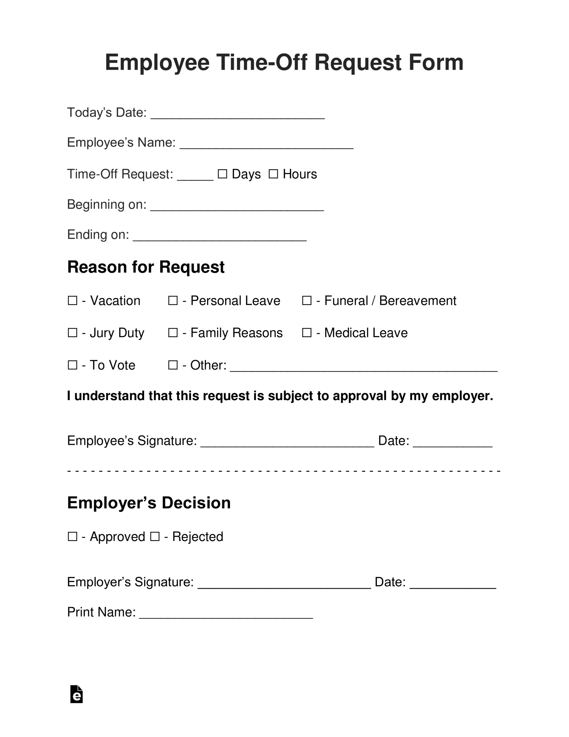 Free Employee Time Off Vacation Request Form PDF Word EForms Free Employee Time Off Vacation Request Form PDF Word EForms