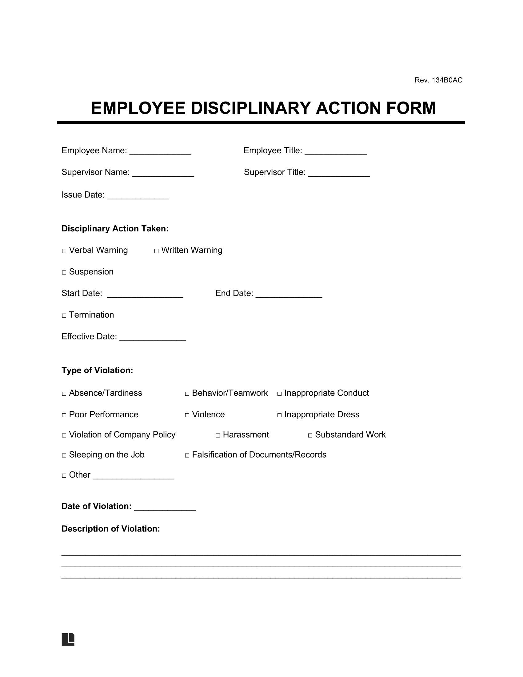 Free Printable Write Up Forms Employees