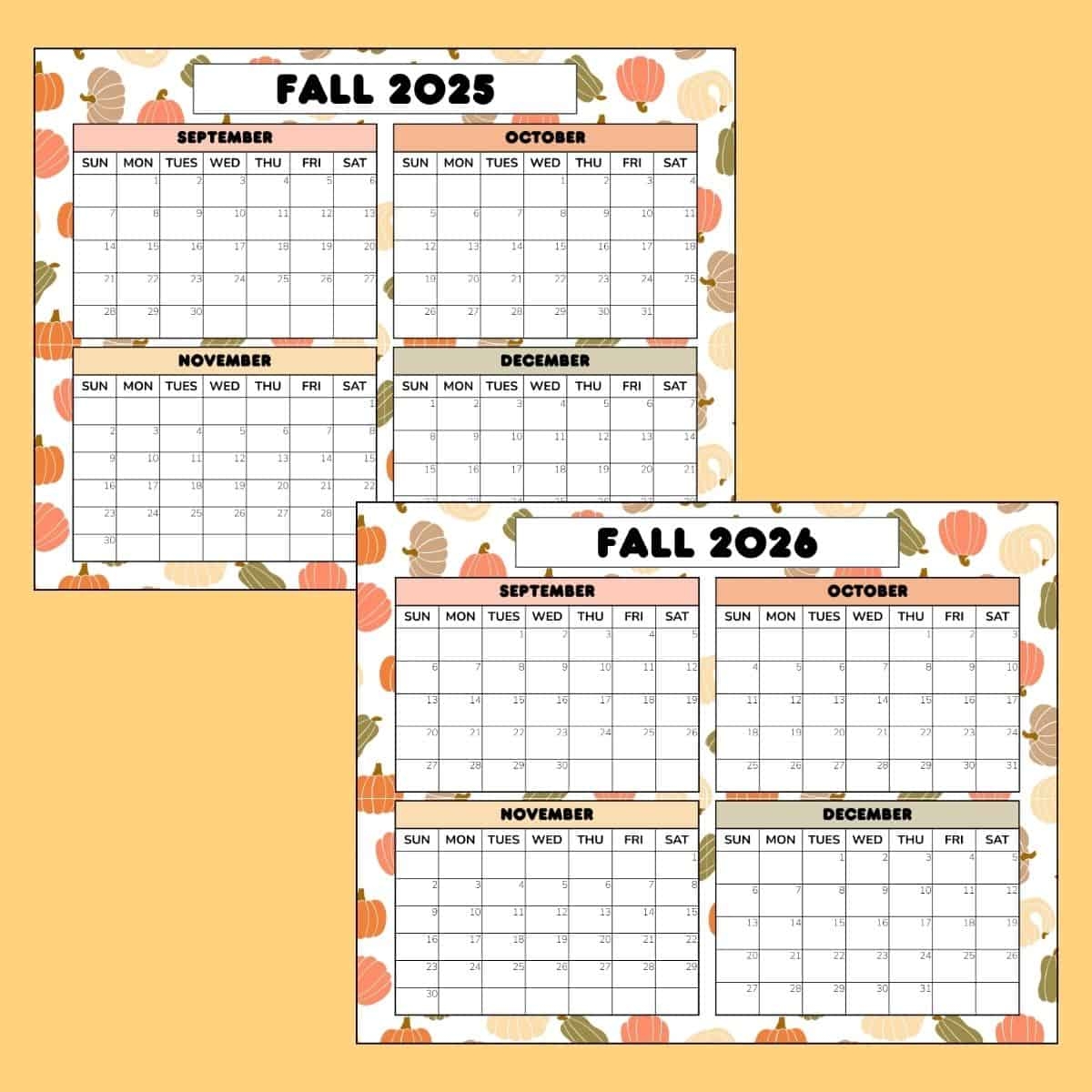 Fall Printable Calendar 2025